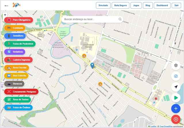 Tela de Navegação e Rota Segura com Alertas